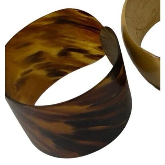 Vintage 70s Chunky Wide Tortise Shelll Acrylic Bangle Bracelet 2in wide - Picture 4 of 7